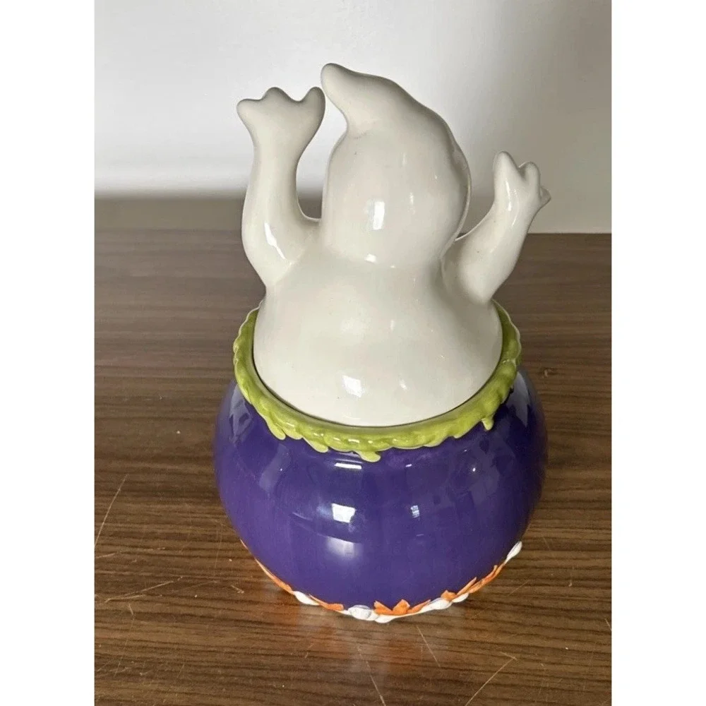 David's Cookies Halloween Witch's Brew Cauldron Cookie Jar Ghost Black Cat Skull
